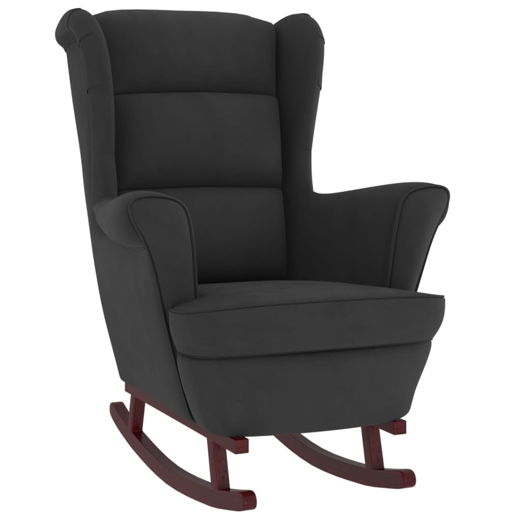 vidaXL Black Velvet Rocking Chair with Solid Rubberwood Legs - Comfortable Cushioned Seating for Living Room, Lounge, Bedroom