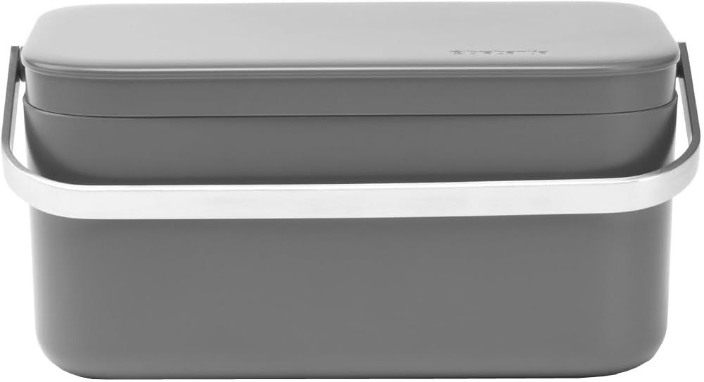 Brabantia Food Waste Caddy (0.48 Gal/Dark Gray) Kitchen Leftovers Can with Stay-Open Lid & Stainless Steel Handle for Composting