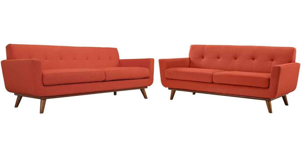 Modway Engage Mid-Century Modern Upholstered Fabric Sofa, Loveseat and Armchair in Citrus