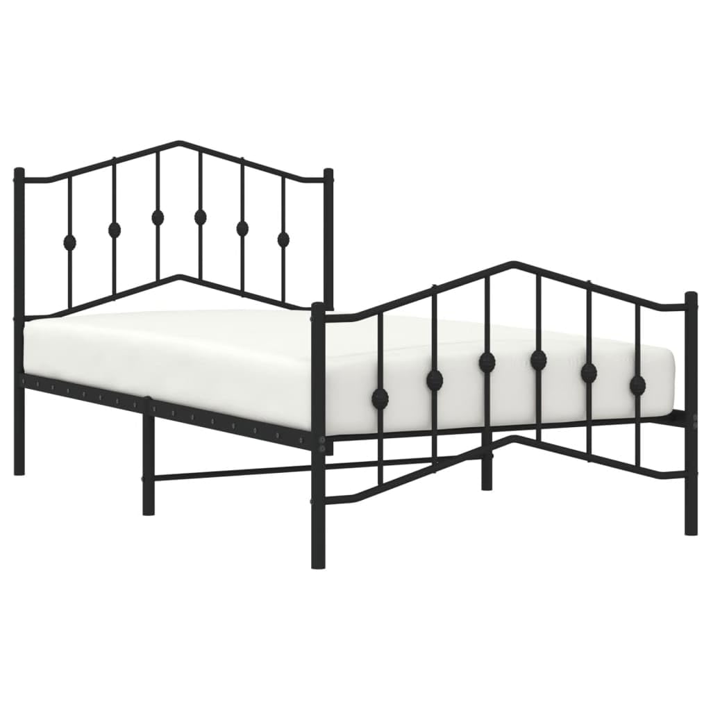 vidaXL Black Steel Single Bed Frame with Robust Design, Breathable Support, Extra Storage, Headboard and Footboard