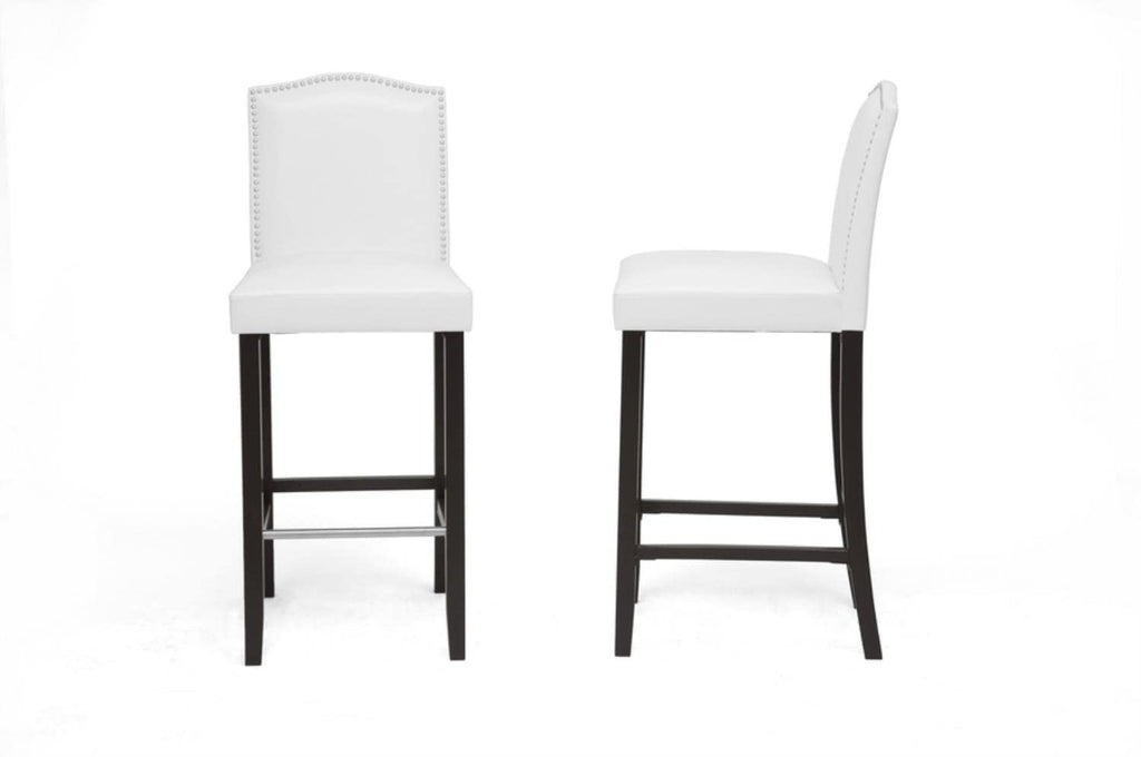Libra White Modern Bar Stool with Nail Head Trim - Set of 2