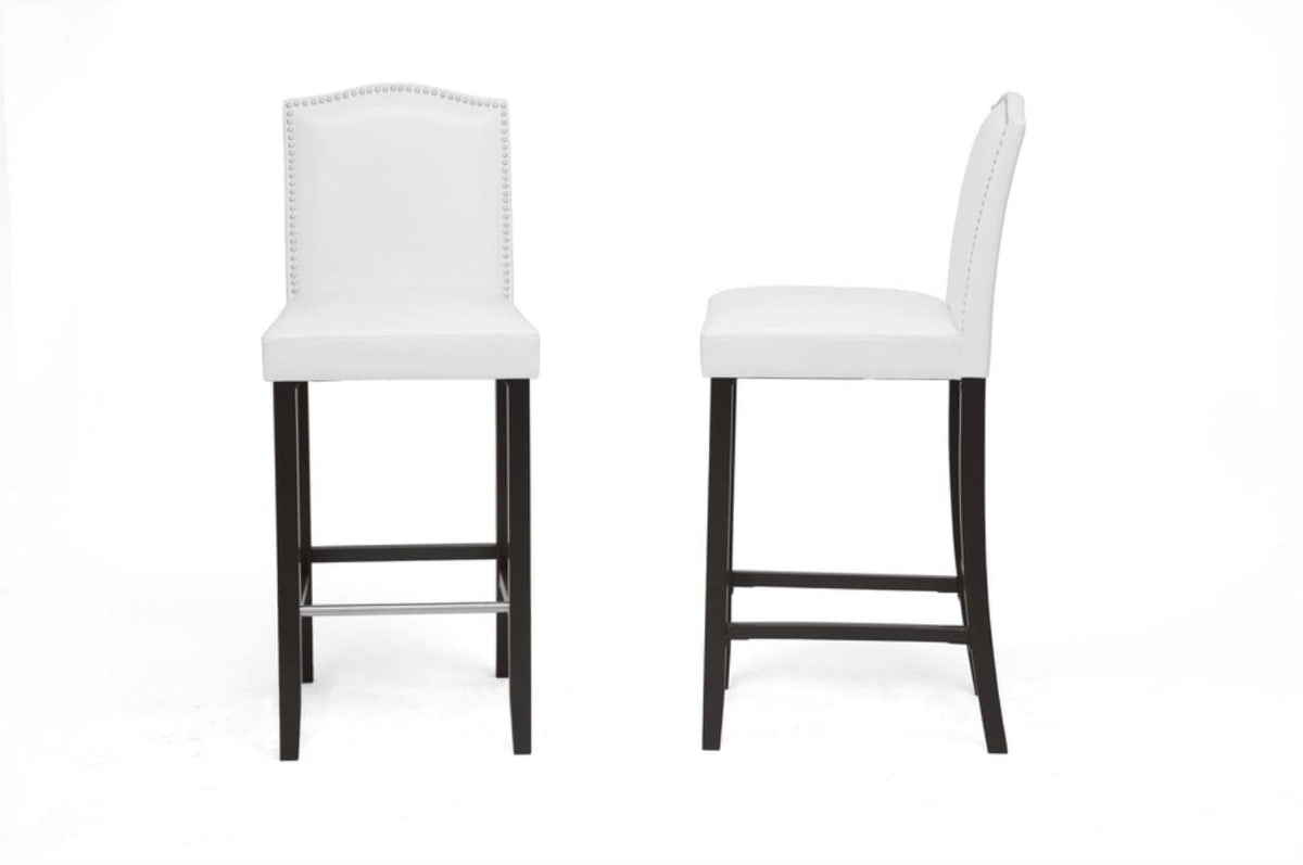 Libra White Modern Bar Stool with Nail Head Trim - Set of 2