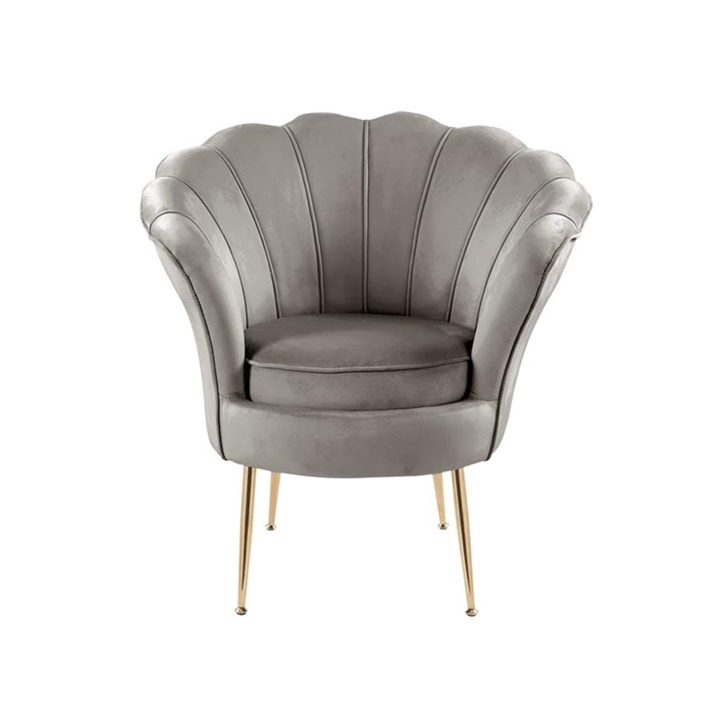 Lilola Home Angelina Gray Velvet Scalloped Back Barrel Accent Chair with Metal Legs