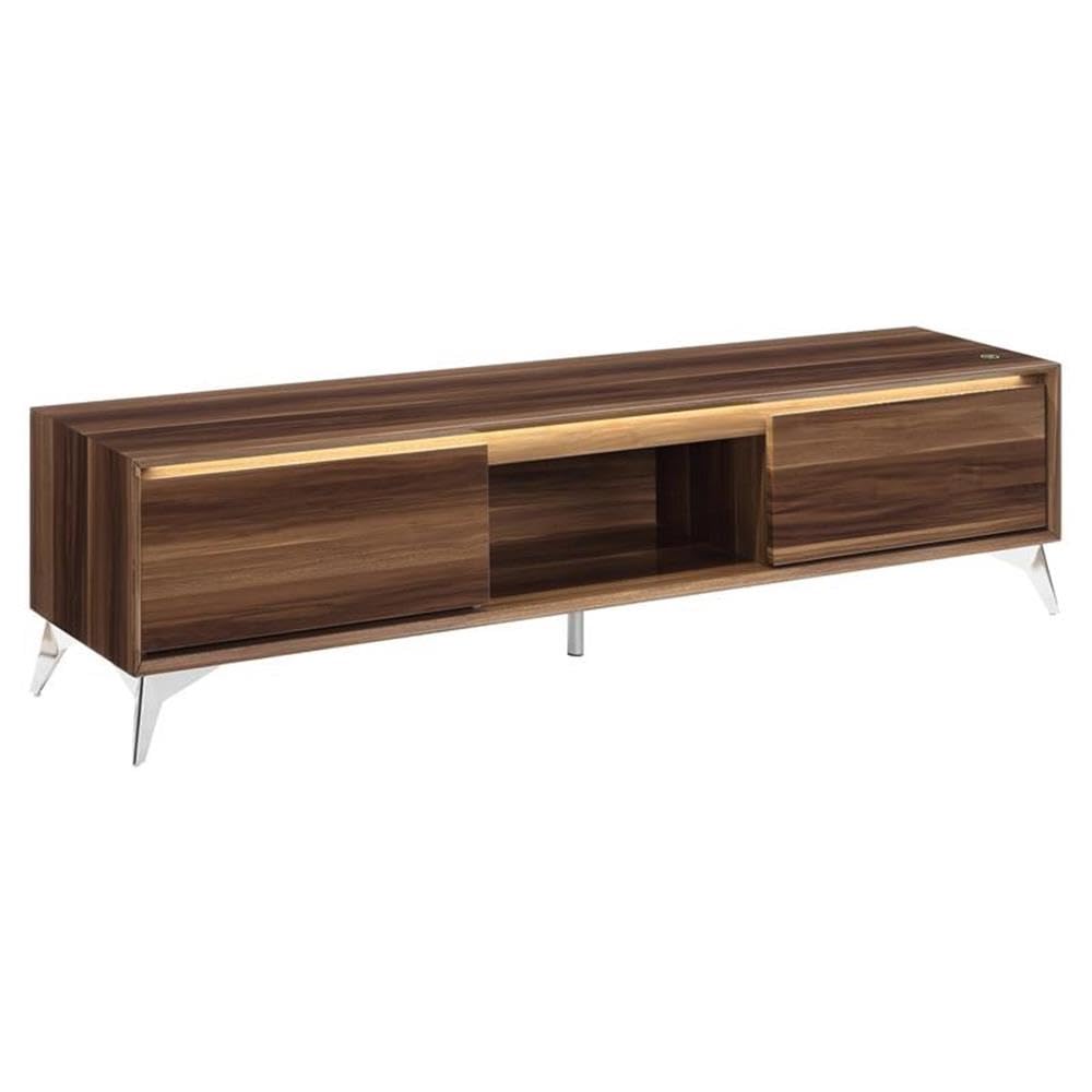Acme Raceloma Wooden 2-Drawer TV Stand with LED Lighting in Walnut and Chrome