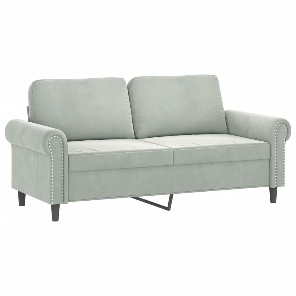 vidaXL Light Gray Velvet 2 Piece Sofa Set with Cushions and Sturdy Plywood Frame for Comfortable Seating in Living Room and Lounge Area