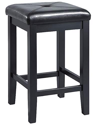 Crosley Furniture Drop Leaf Kitchen Island/Breakfast Bar With 24-Inch Upholstered Square Seat Stools, Black