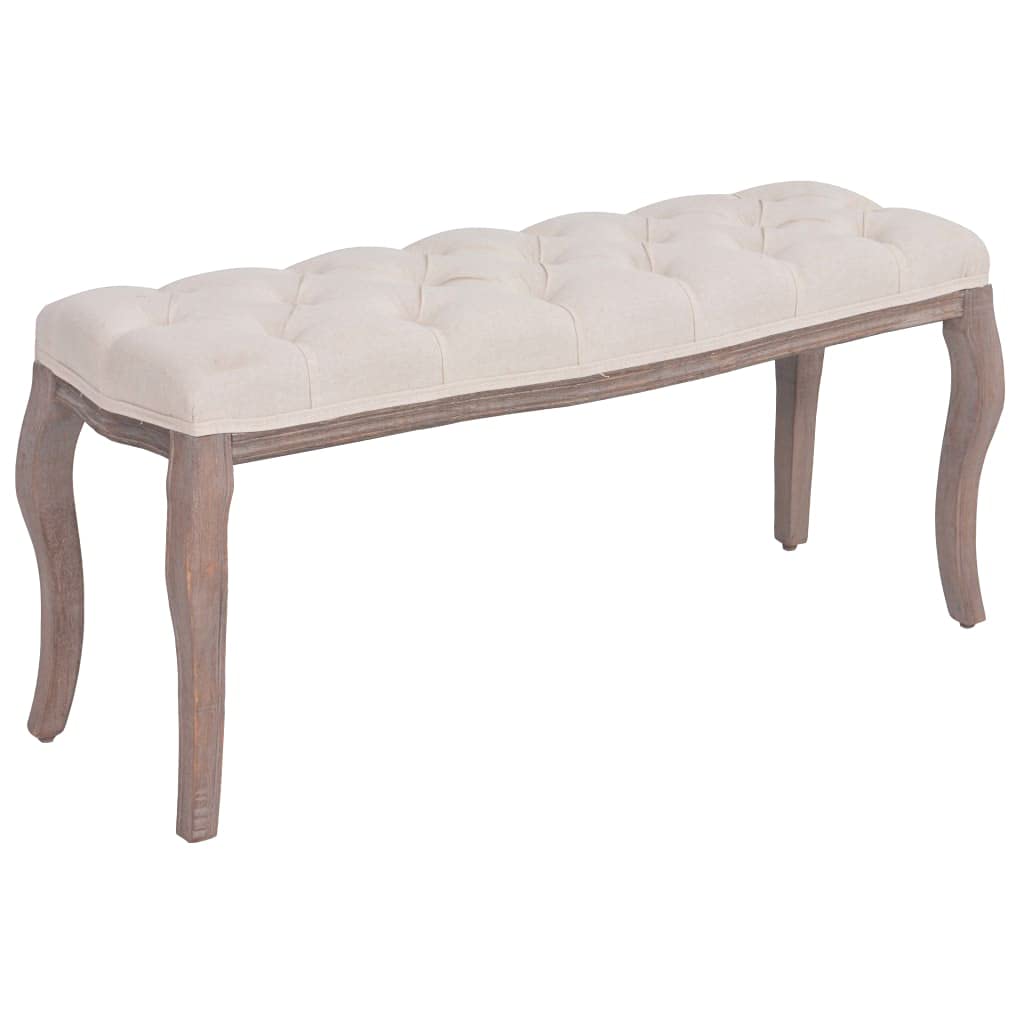 vidaXL Solid Wood Bench with Cabriole Legs, 43.3&quot;x15&quot;x18.9&quot; - Cream White Fabric Upholstery with Linen, Polyester, Cotton, and Viscose