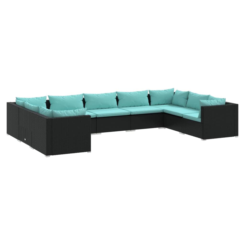 vidaXL Patio Lounge Set 9 Piece with Cushions Garden Outdoor Lawn Yard Terrace Balcony Seat Seating Sofa Furniture Poly Rattan Black