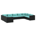 vidaXL Patio Lounge Set 9 Piece with Cushions Garden Outdoor Lawn Yard Terrace Balcony Seat Seating Sofa Furniture Poly Rattan Black
