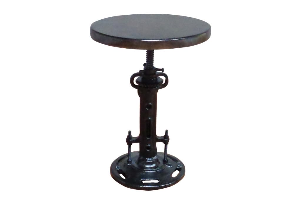 HomeRoots 517840 14 x 13 x 13 in. Black Round Industrial Adjustable Wood & Metal Stool