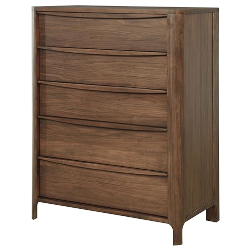 Coaster Home Furnishings Maderia Transitional Wood 5-Drawer Bedroom Chest of Drawers Chiffonier Clothing Storage Cabinet Bedroom Armoire Tall Dresser Organizer Unit Walnut 223325