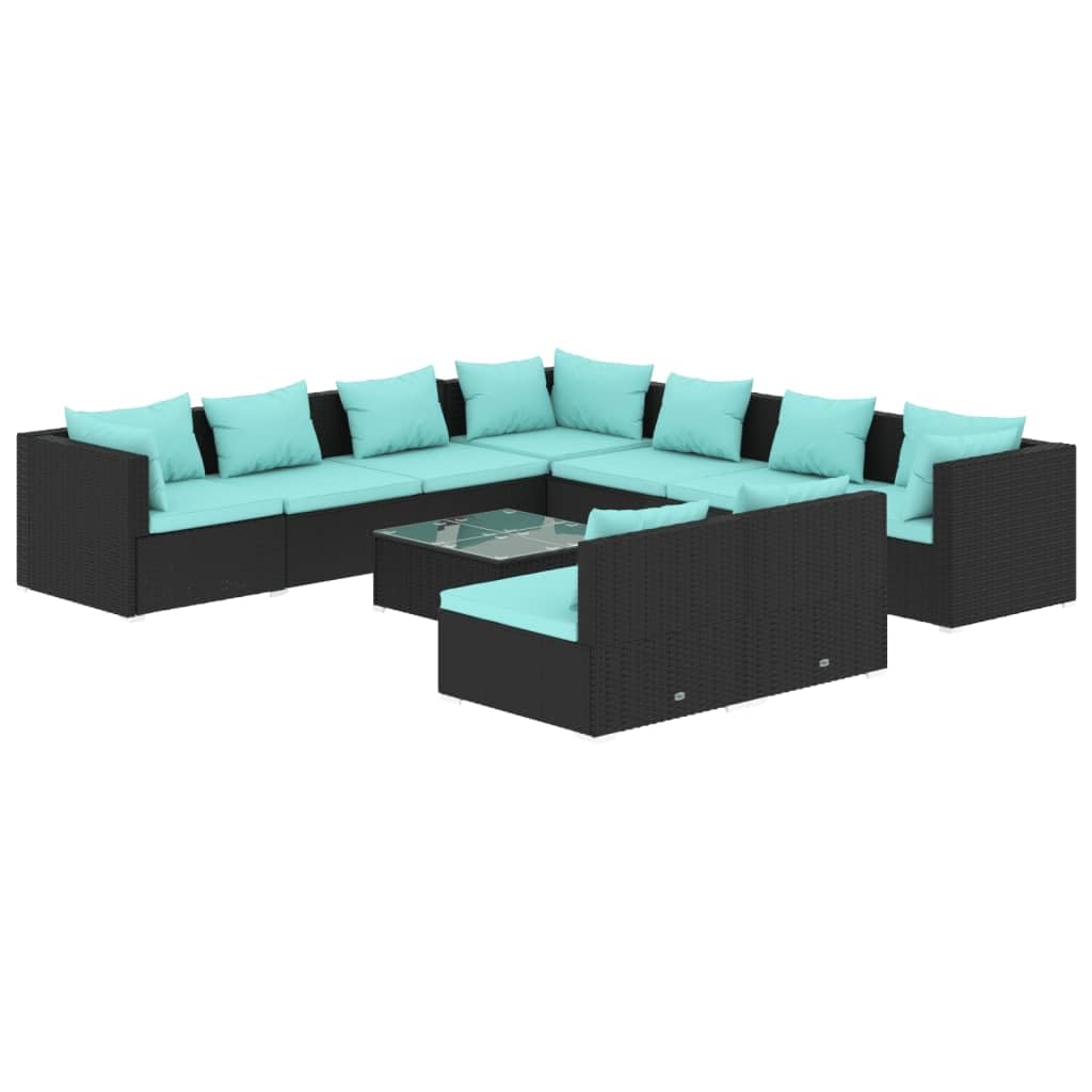 vidaXL Patio Lounge Set 10 Piece, Patio Furniture Set for Outdoor Garden, Sectional Sofa with Cushions, Corner Sofa, Black Poly Rattan