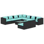vidaXL Patio Lounge Set 10 Piece, Patio Furniture Set for Outdoor Garden, Sectional Sofa with Cushions, Corner Sofa, Black Poly Rattan