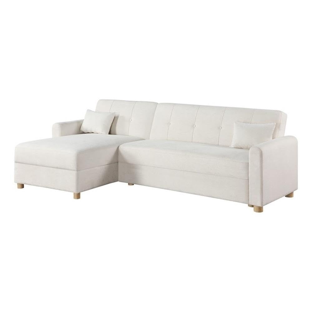 Lilola Home Thomas 99.5" W White Fabric Convertible Sleeper Sectional Sofa with Reversible Chaise and Storage