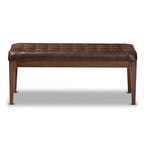 Baxton Studio Walsh Mid-Century Modern Dark Brown Faux Leather Upholstered and Walnut Brown Finished Wood Dining Bench