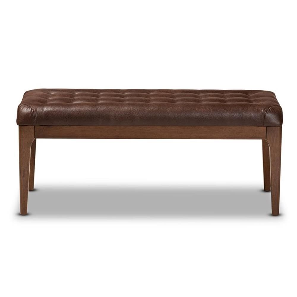 Baxton Studio Walsh Mid-Century Modern Dark Brown Faux Leather Upholstered and Walnut Brown Finished Wood Dining Bench