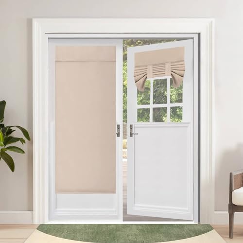 Outdoorlines Blackout French Door Curtains, Privacy Thermal Insulated Tie Up Glass Shades, Easy To Install Tricia Window Drapes, Front Door Curtain, W26 X L68 Inch, Beige, 2 Panels