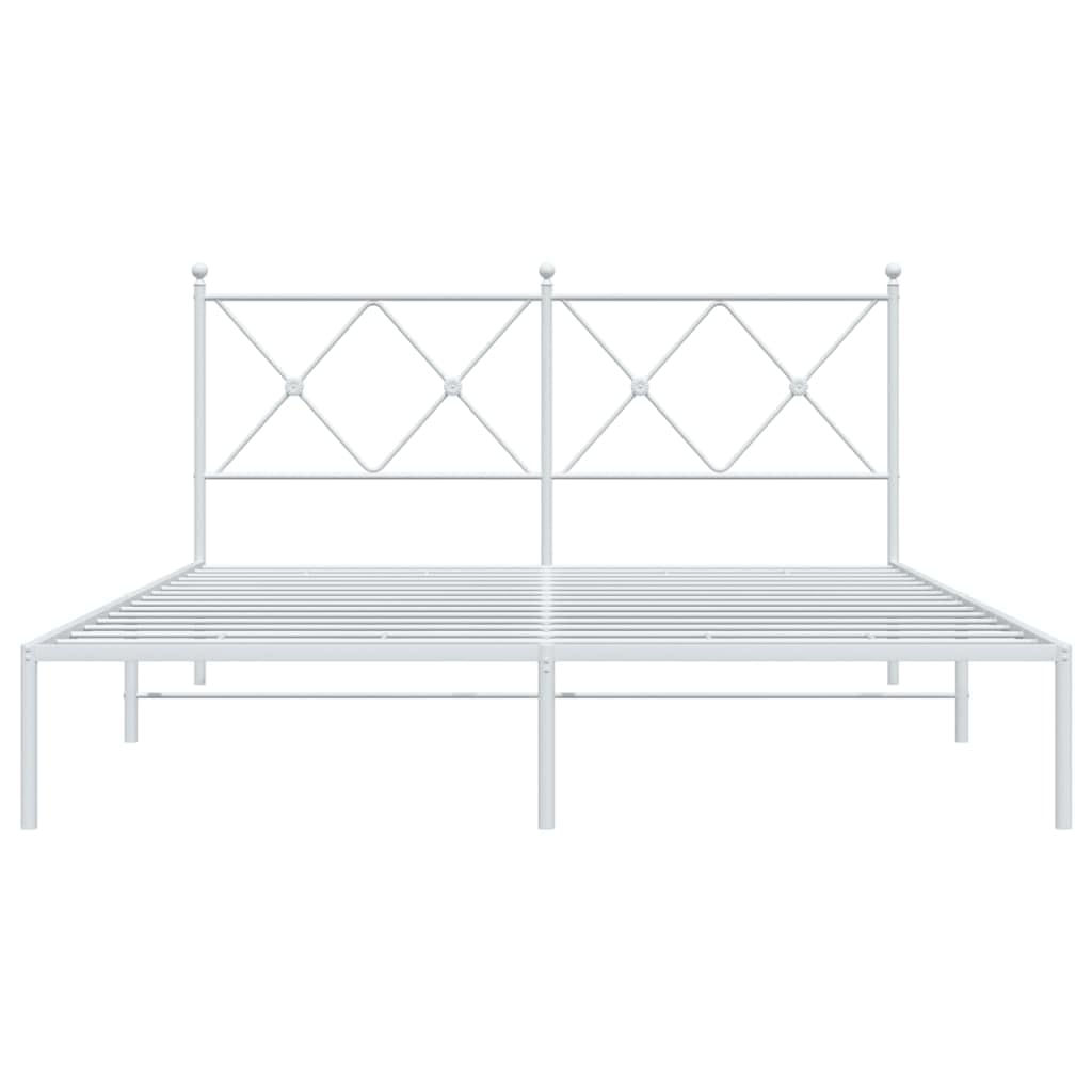 vidaXL Modern White Metal Bed Frame - Double Bed with Headboard, Steel Construction, Extra Underbed Storage Space - 59.1x78.7