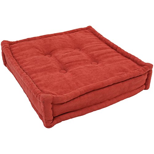 Blazing Needles Button-Tufted Microsuede Square Floor Pillow, 20&quot;, Cardinal Red