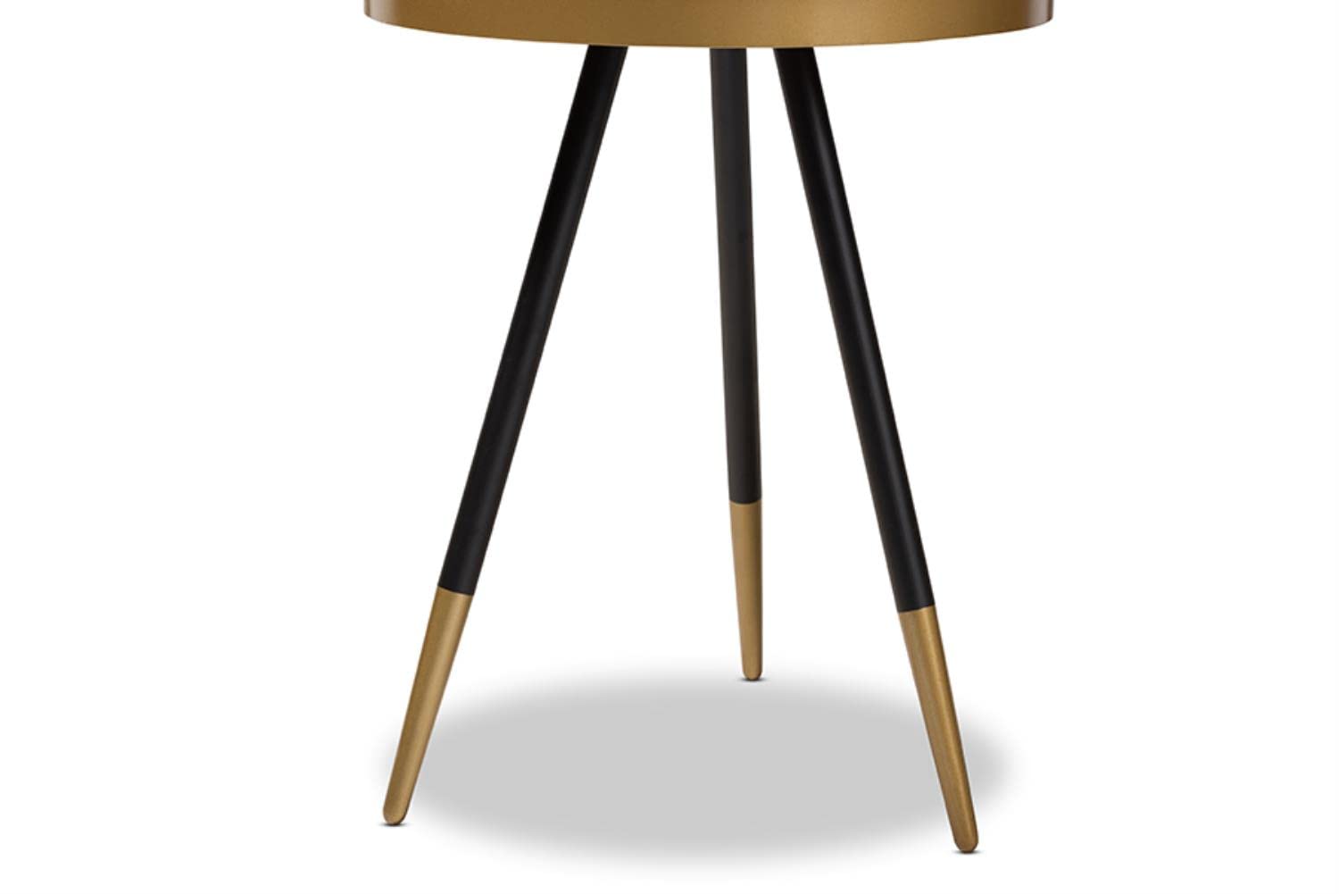 Baxton Studio Lauro Modern and Contemporary Round Glossy Marble and Metal End Table with Two-Tone Black and Gold Legs