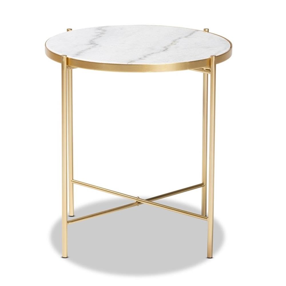 Baxton Studio Maddock Modern and Contemporary Gold Finished Metal End Table with Marble Tabletop