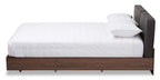 Baxton Studio Iselin Mid-Century Modern Brown Finished Dark Grey Fabric Upholstered Queen Sized Storage Platform Bed