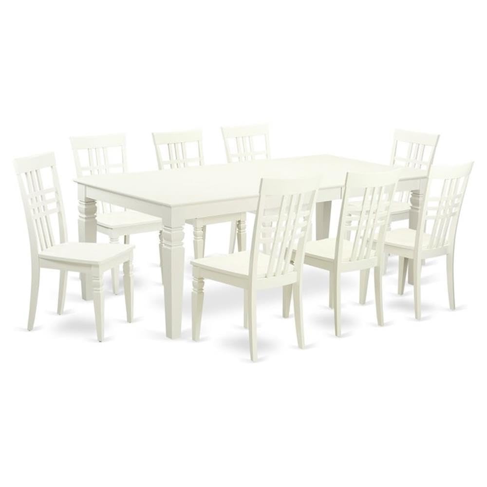 East West Furniture LGLG9-LWH-W 9 Piece Dining Room Table Set Includes a Rectangle Wooden Table with Butterfly Leaf and 8 Kitchen Dining Chairs, 42x84 Inch, Linen White