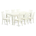 East West Furniture LGLG9-LWH-W 9 Piece Dining Room Table Set Includes a Rectangle Wooden Table with Butterfly Leaf and 8 Kitchen Dining Chairs, 42x84 Inch, Linen White