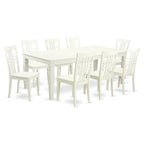 East West Furniture LGLG9-LWH-W 9 Piece Dining Room Table Set Includes a Rectangle Wooden Table with Butterfly Leaf and 8 Kitchen Dining Chairs, 42x84 Inch, Linen White