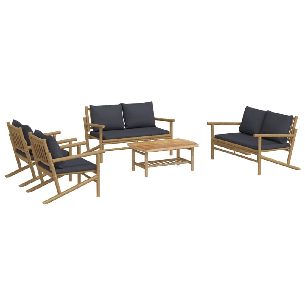 vidaXL Rustic Bamboo 5-Piece Patio Lounge Set with Cream White Cushions - Outdoor Garden Sofa Set with Modular Design and Practical Table for Decor and Dining