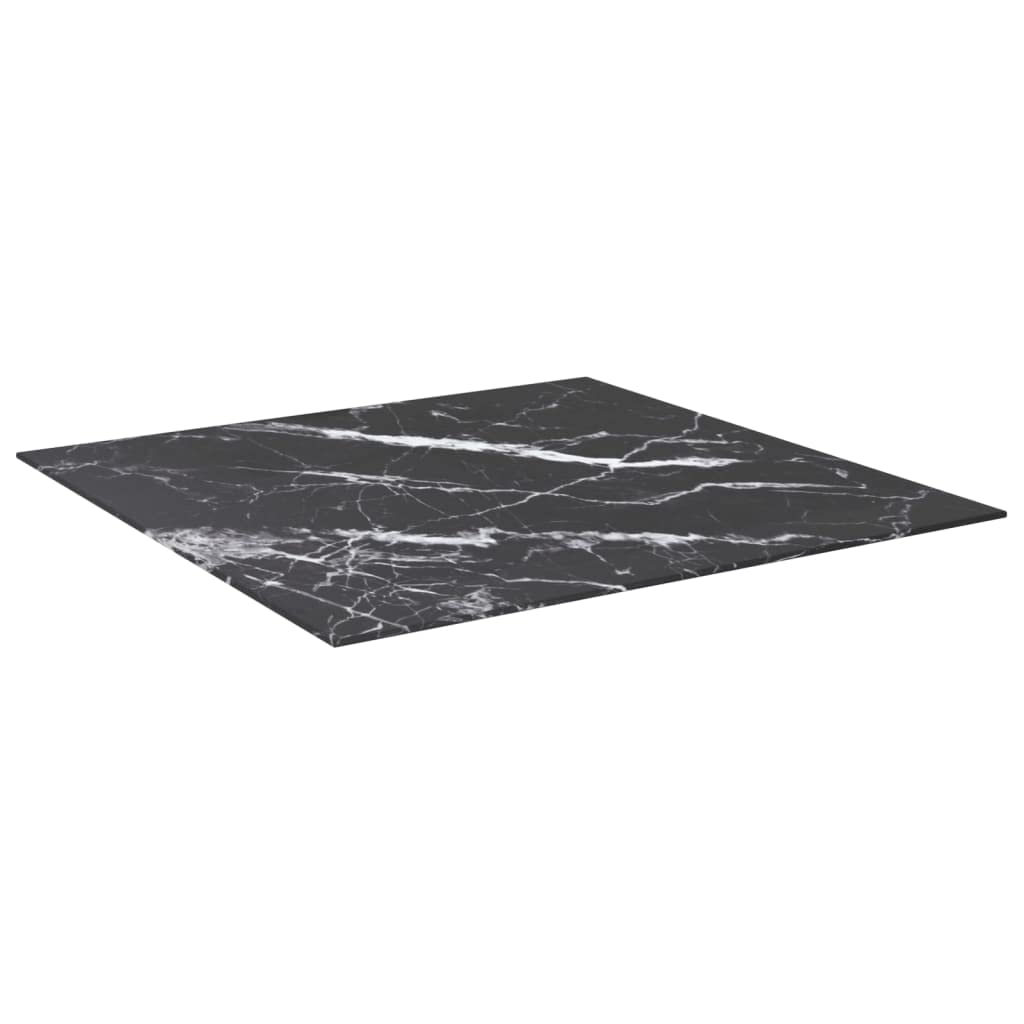 vidaXL Tempered Glass Table Top – 31.5&quot;x31.5&quot;, 0.2&quot; Thick, Marble Design, Black – Ideal for Dining Tables, Coffee Tables, and Garden Tables – Easy to Clean