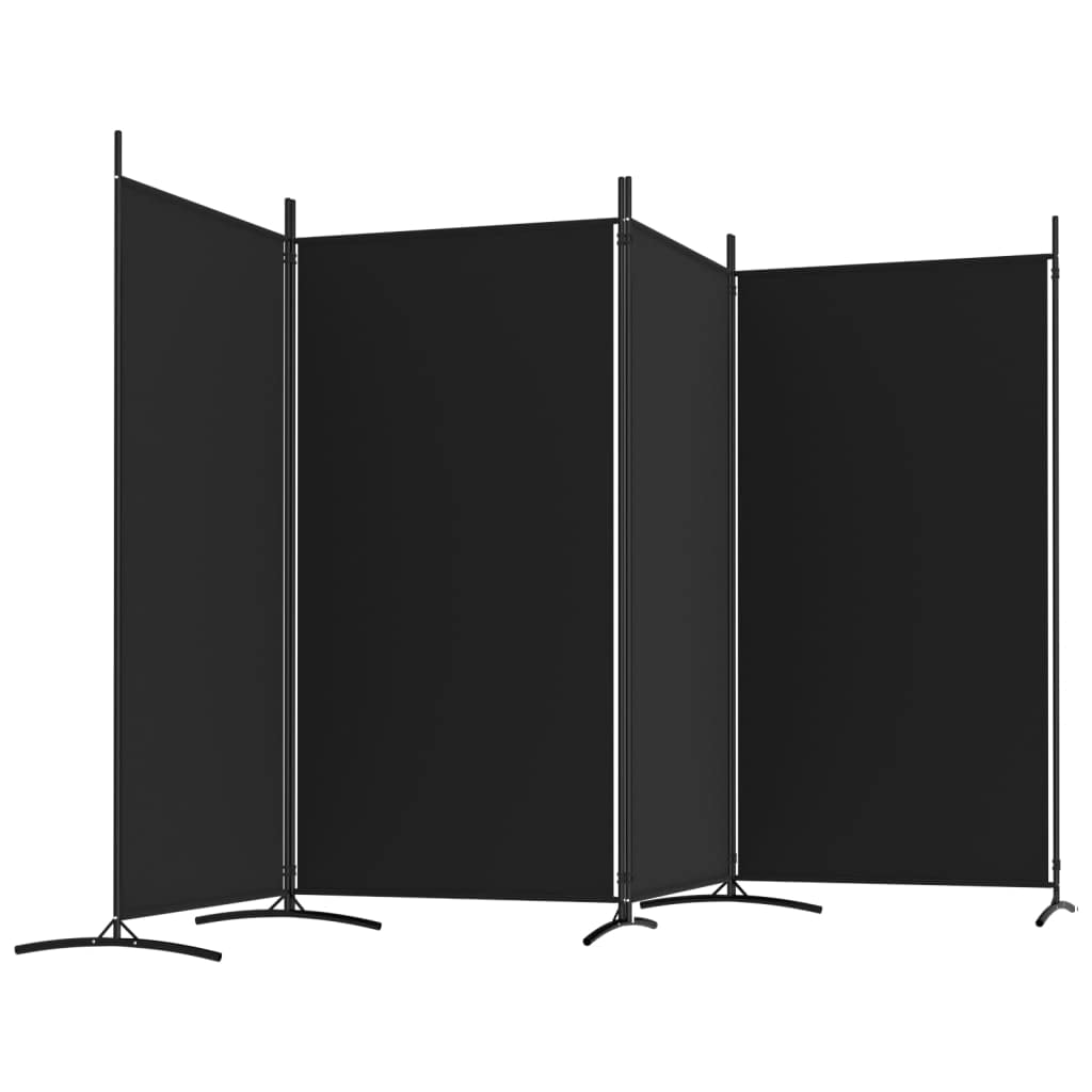 vidaXL 4-Panel Room Divider - Black Foldable Fabric Screen - Space Divider for Bedroom, Living Room, Office - Easy Storage