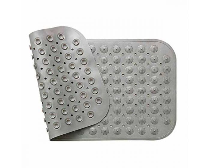 PRANIJ Anti Slip Rectangle PVC Bathroom Mat with Suction Cup Drain Hole  36 x 70cm (Grey)