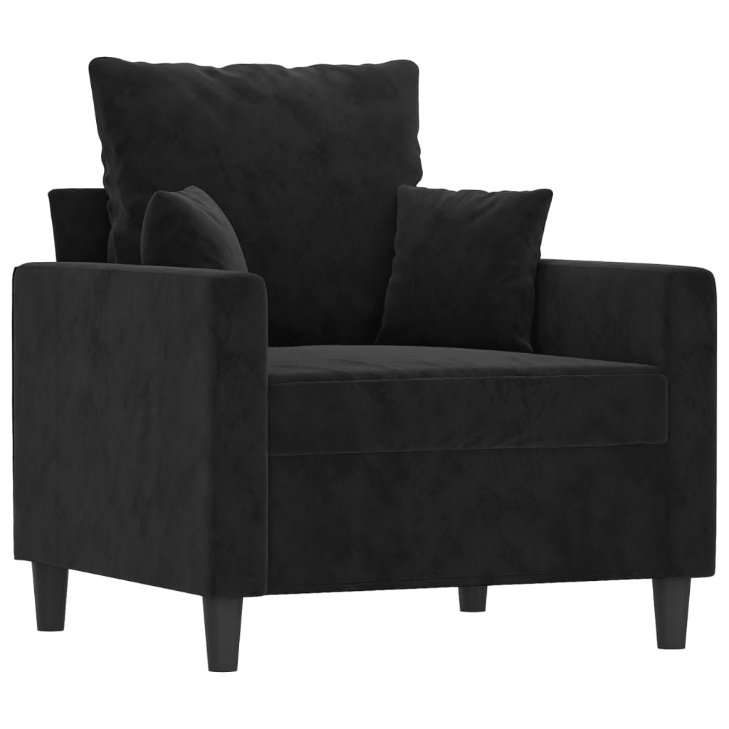 vidaXL Plush Velvet Sofa Chair - Black, Modern Design, Sturdy Metal Frame, Thick Padding for Comfort, Perfect for Living Room, Lounge Area or Office