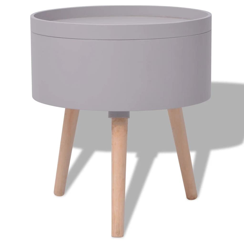 vidaXL - Modern & Functional, Round Side Table, Serving Tray on Top, White MDF & Pinewood, Storage Compartment, 15.6&quot;x17.5&quot;, Perfect for Any Room
