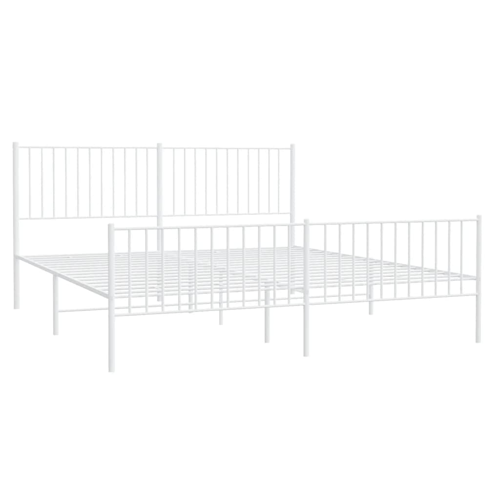 vidaXL White Metal California King Bed Frame with Headboard & Footboard, Heavy-Duty Construction, Under-Bed Storage, for Modern Bedroom, No Box Spring Needed & Easy Assembly, No Mattress