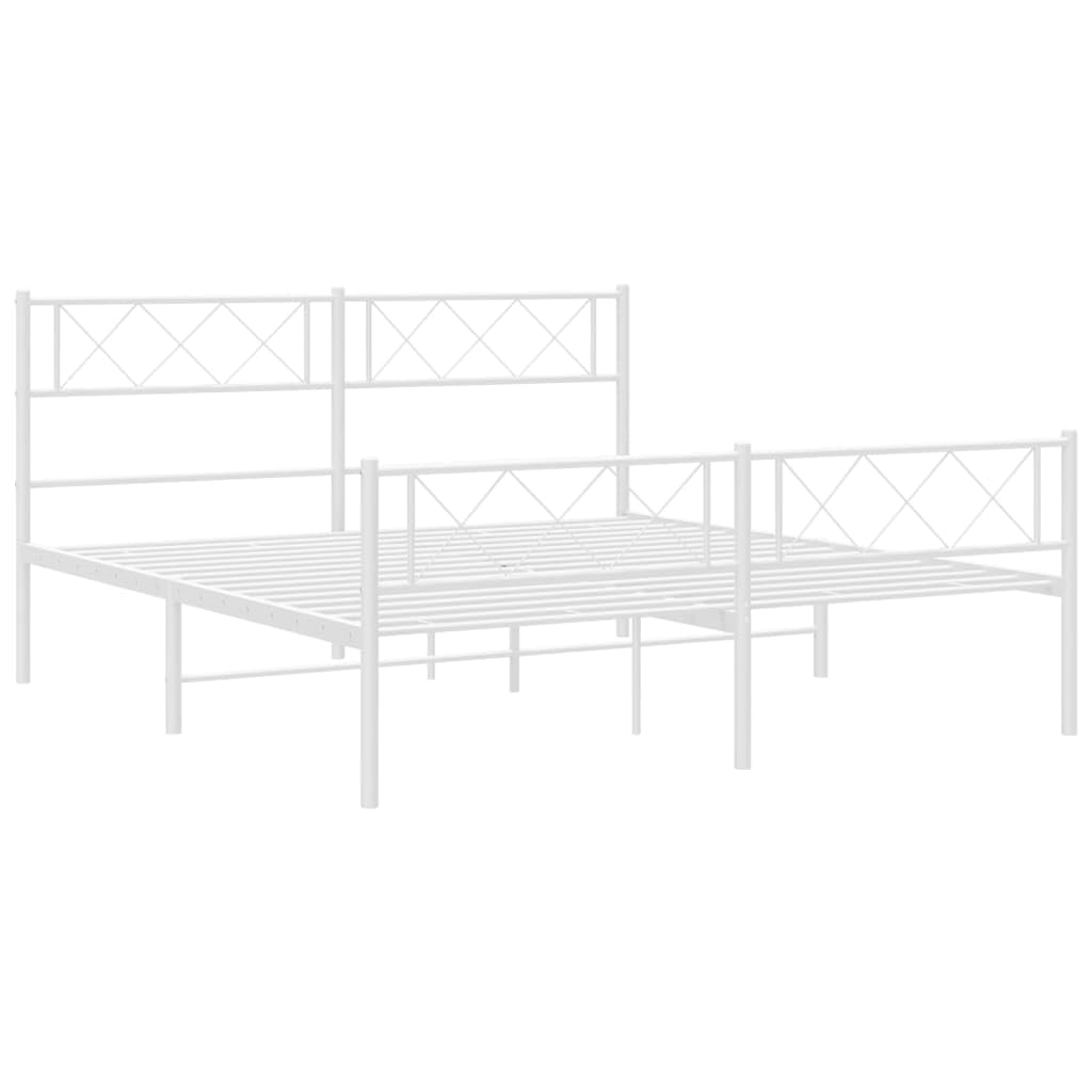 vidaXL 12'' Metal Bed Full Frames with Headboard and Footboard, Platform Bed Frame with Strong Metal Slats Support, Under Bed Storage, Noise Free, White, Without Mattress