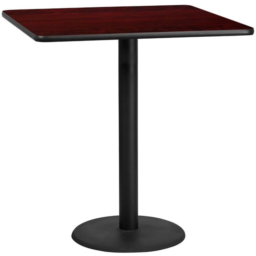 Flash Furniture 42'' Square Mahogany Laminate Table Top with 24'' Round Bar Height Table Base