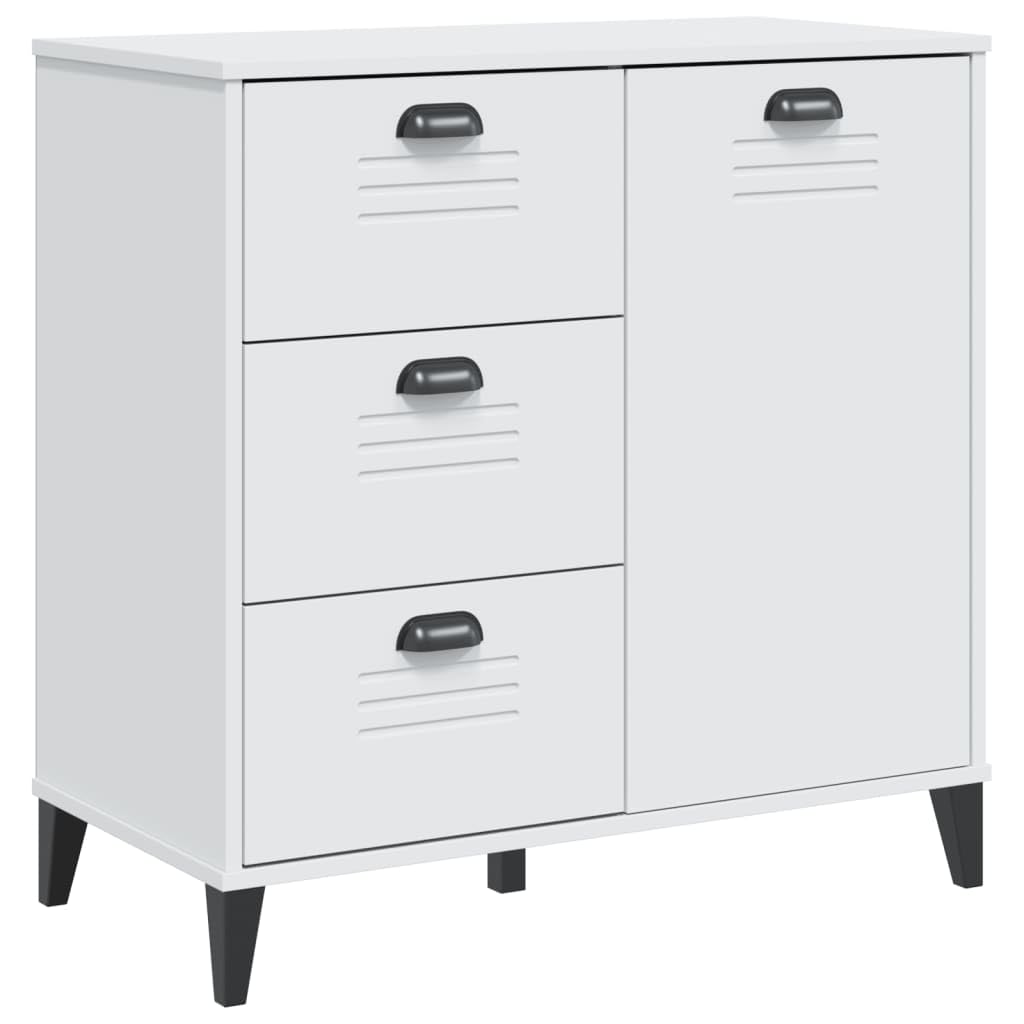 vidaXL White Solid Pine Wood Sideboard Buffet - Industrial Style Storage Cabinet with Drawers/Door for Living Room