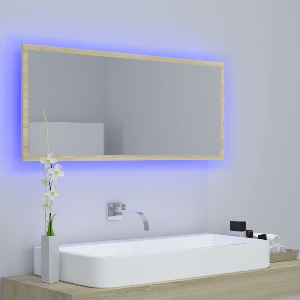 Led Bathroom Mirror Sonoma Oak 39.4&quot;X3.3&quot;X14.6&quot; Chipboard