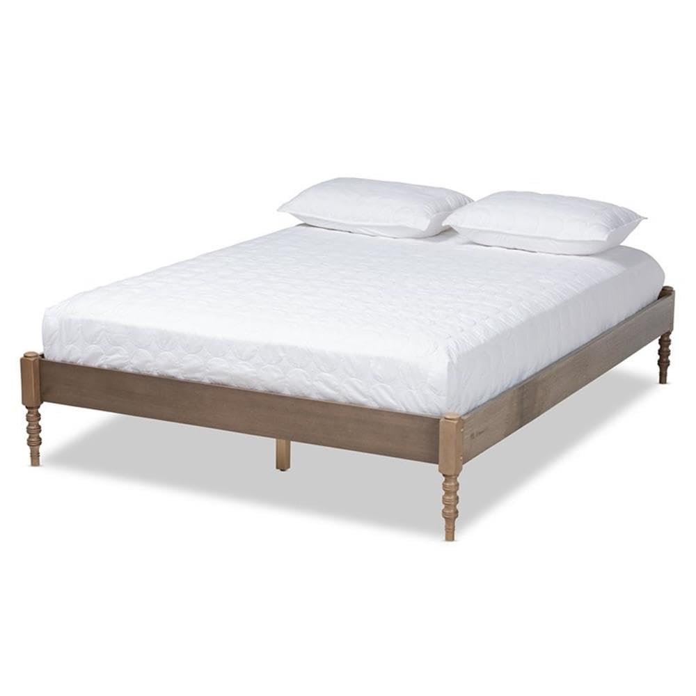 Baxton Studio Cielle French Bohemian Weathered Grey Oak Finished Wood King Size Platform Bed Frame