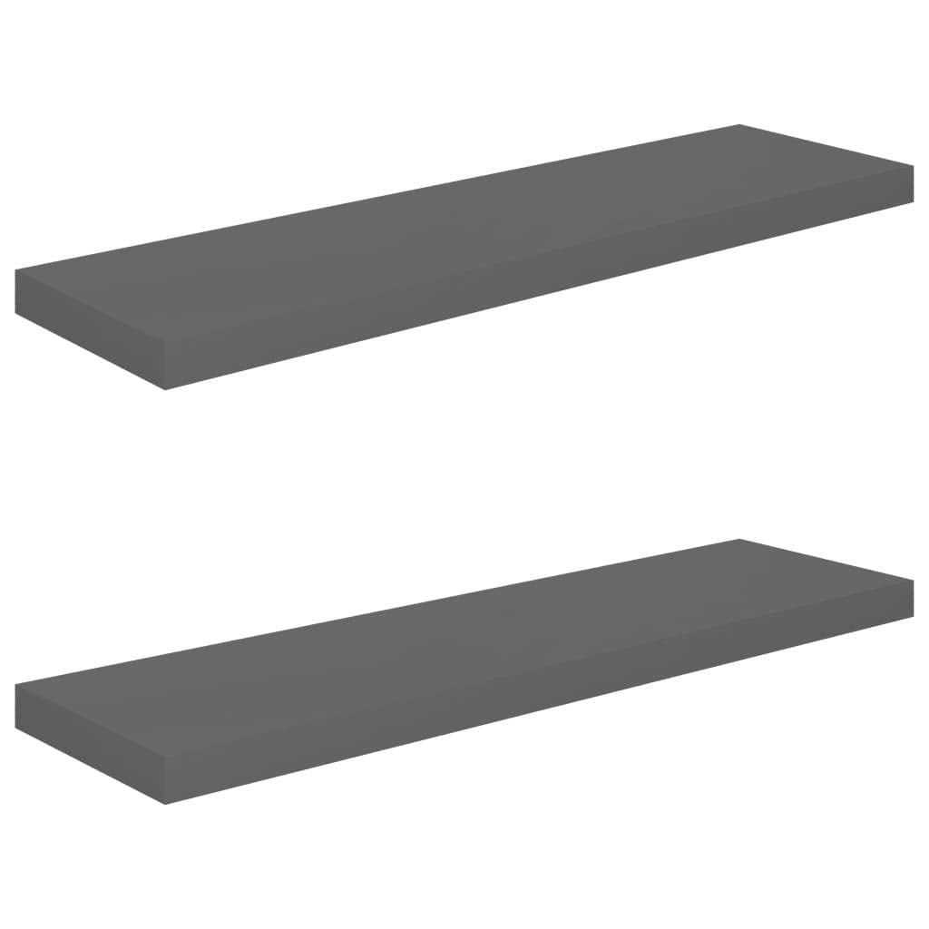 Furniking Floating Wall Shelves 2 pcs High Gloss Gray 35.4&quot;x9.3&quot;x1.5&quot; MDF