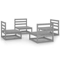 vidaXL Solid Pinewood Patio Lounge Set 4 Piece Garden Outdoor Lawn Yard Terrace Balcony Wooden Seat Seating Sitting Chair Furniture Gray