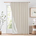 Jinchan Linen Blend Beige Curtains 100Wx84L Inches For Living Room Extra Wide Farmhouse Rod Pocket Back Tab Light Filtering Window Drapes With Lined For Bedroom Crude 1 Panel Ecru