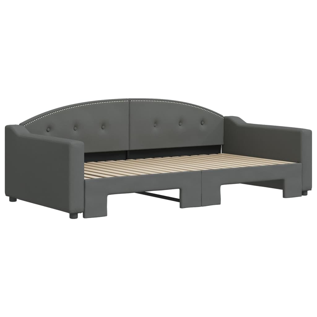 vidaXL 2-in-1 Daybed with Trundle - Convertible Sofa Bed, Breathable Fabric, Metal and Wood Frame, Dark Gray, Ideal for Living Room and Bedroom