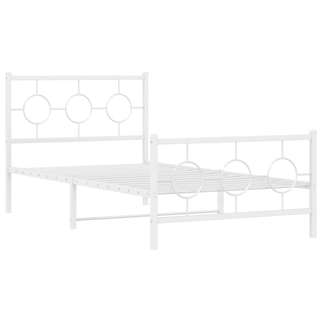 vidaXL White Metal Bed Frame - Single Bed, 39.4x78.7 with Headboard/Footboard, Steel Construction, Industrial Design for Bedroom