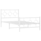 vidaXL White Metal Bed Frame - Single Bed, 39.4x78.7 with Headboard/Footboard, Steel Construction, Industrial Design for Bedroom