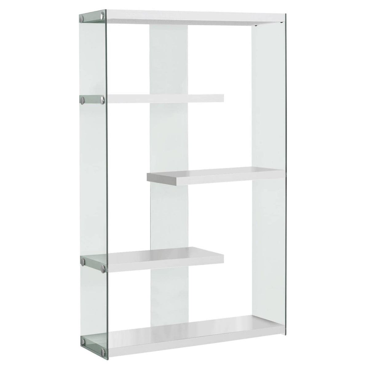 Monarch Specialties I Tempered Glass Bookcase, 60&quot;, Glossy White