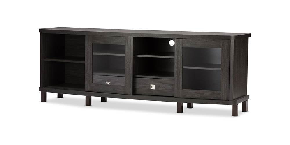 Baxton Studio Walda 70-Inch Greyish Dark Brown Wood TV Cabinet with 2 Sliding Doors and 2 Drawers (TV838070-Embosse)