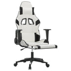 vidaXL Massage Gaming Chair for Adult, Reclining Computer Chair with Footrest and Headrest, Height Adjustable Office Chair with 360°-Swivel Castors, White and Black Faux Leather